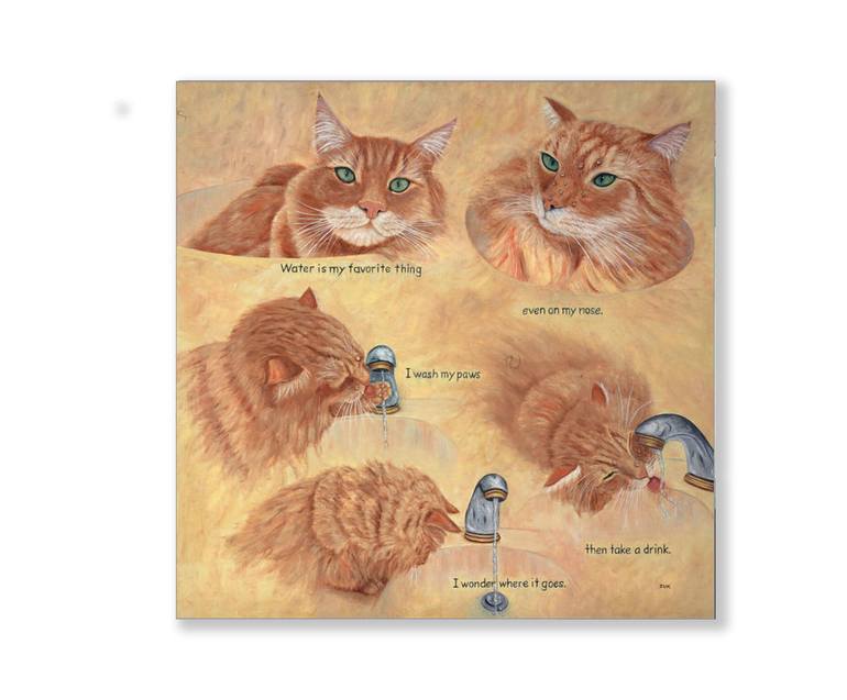 Original Illustration Cats Painting by Karen Zuk Rosenblatt