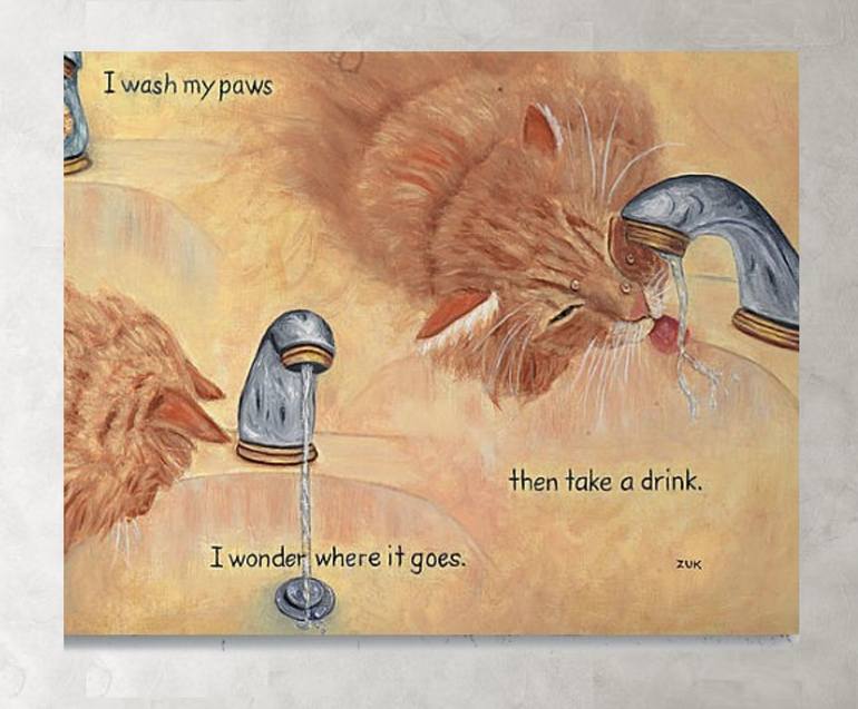 Original Illustration Cats Painting by Karen Zuk Rosenblatt