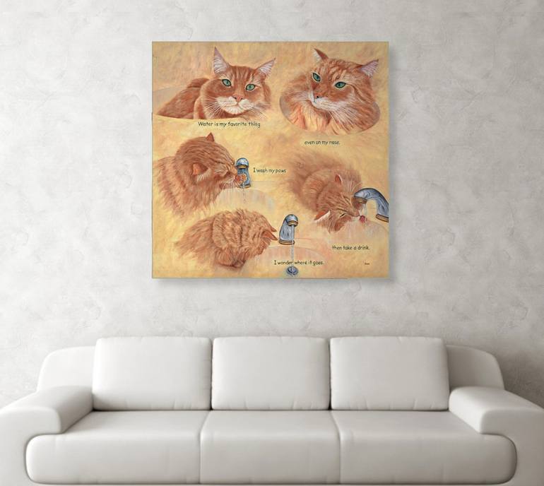 Original Illustration Cats Painting by Karen Zuk Rosenblatt