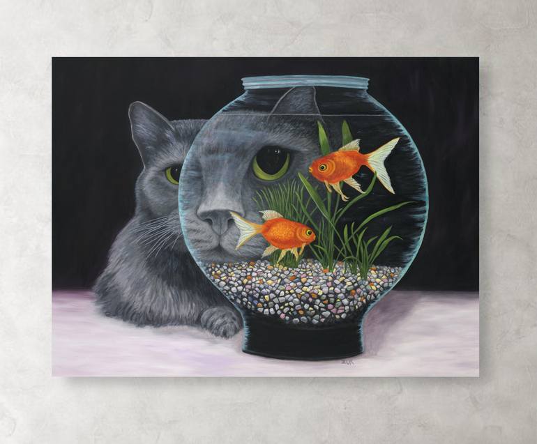 Original Realism Cats Painting by Karen Zuk Rosenblatt