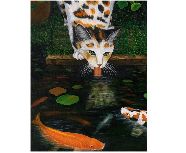 Original Fine Art Cats Painting by Karen Zuk Rosenblatt