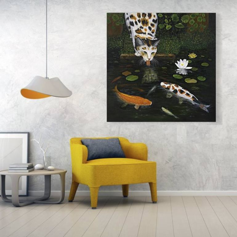 Original Fine Art Cats Painting by Karen Zuk Rosenblatt