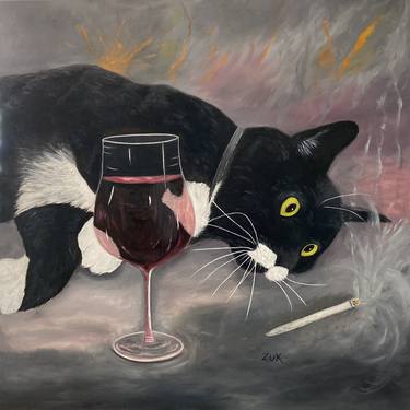Original Cats Painting by Karen Zuk Rosenblatt