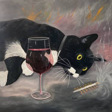 Original Fine Art Cats Paintings by Karen Zuk Rosenblatt