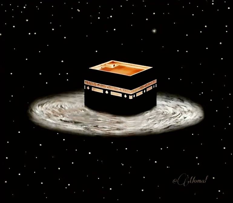 Original Abstract Painting by Momal Naeem | Abstract Expressionism Art on Canvas | "Celestial Kaaba: A Night of Divine Splendor"