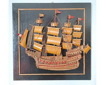 Sailing Ship of 4 mast Wall Art Hanging of Balsa Wood thumb