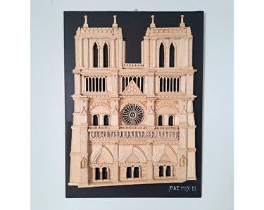 A Handcrafted Wall Decor of Notre Dame Cathedral in Balsa Wood thumb