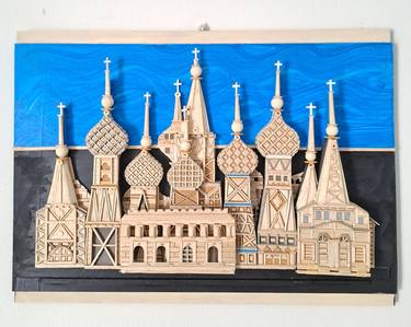 Handcrafted Wall Decor of Saint Basil's Cathedral in Balsa Wood thumb