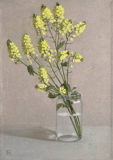 Still life with yellow rapeseed flowers thumb