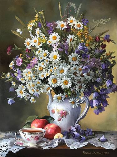 Still life with daisies and wild flowers thumb