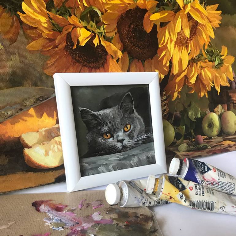 Original Fine Art Cats Painting by Tatjana Cechun