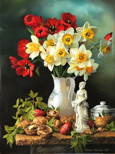 Still life with daffodils and nuts thumb