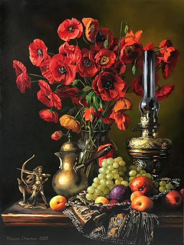 Still life with poppies and lamp thumb