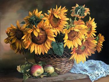 Sunflowers in a basket thumb