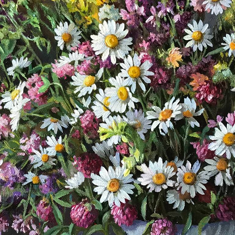 Still life with field bouquet Painting by Tatjana Cechun | Saatchi Art