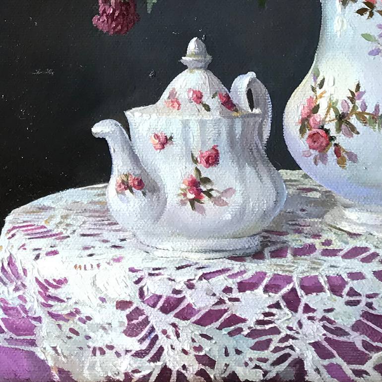 Still life with field bouquet Painting by Tatjana Cechun | Saatchi Art