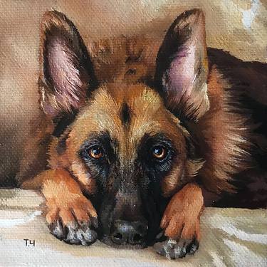 Original Fine Art Dogs Paintings by Tatjana Cechun