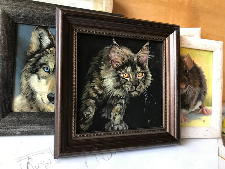 Original Contemporary Cats Painting by Tatjana Cechun