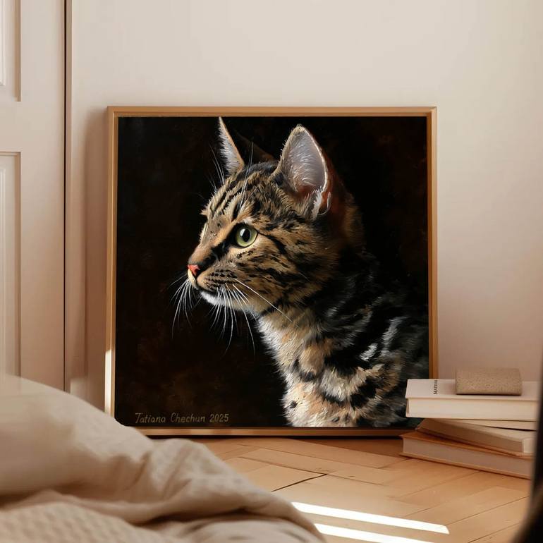 Original Realism Cats Painting by Tatjana Cechun