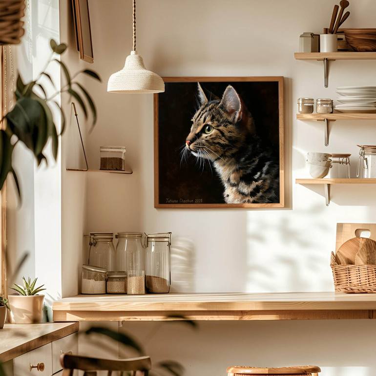 Original Realism Cats Painting by Tatjana Cechun