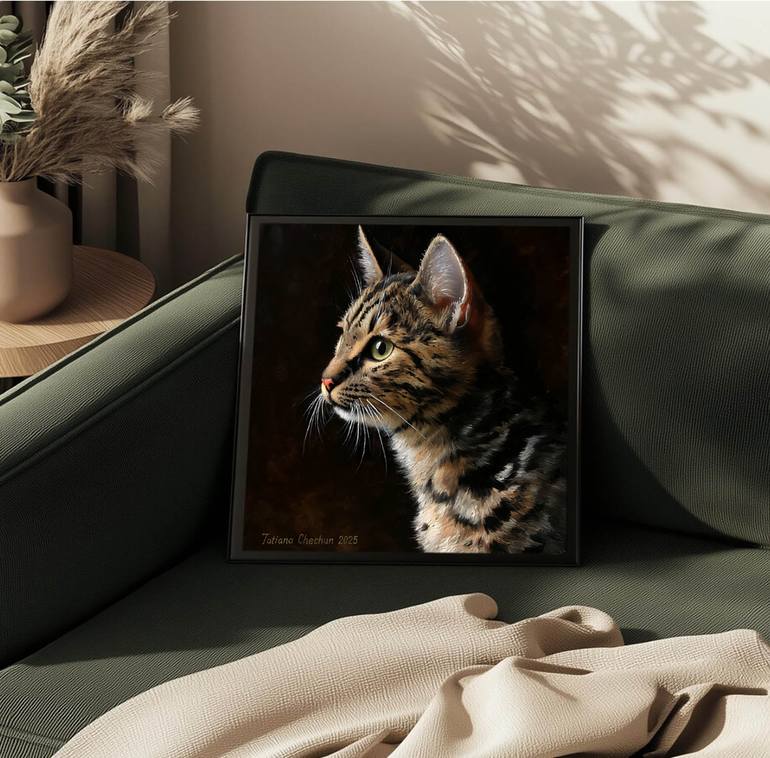 Original Realism Cats Painting by Tatjana Cechun