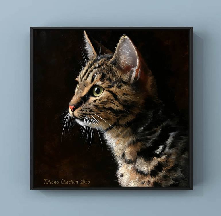 Original Realism Cats Painting by Tatjana Cechun