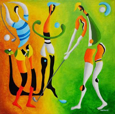 Original Figurative Sport Paintings by Peter Vamosi