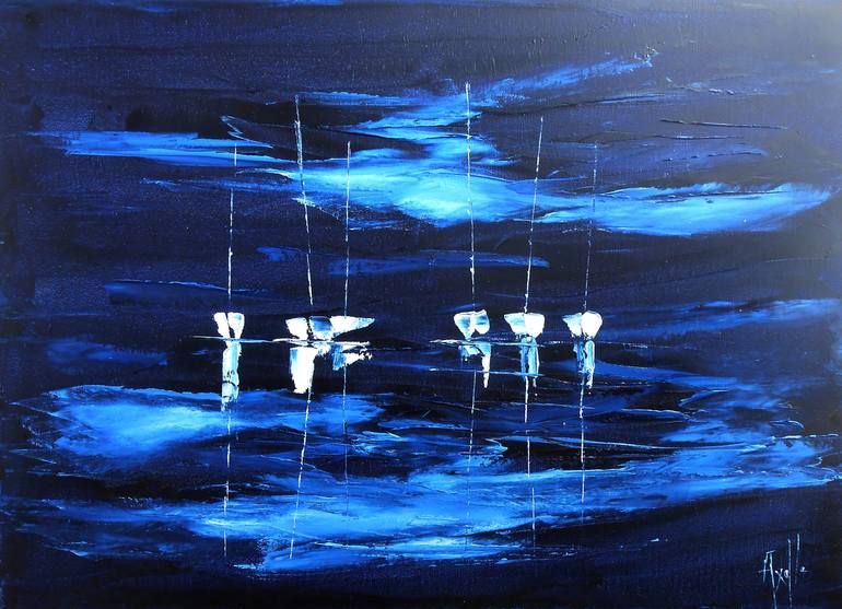 Original Nature Painting by Axelle Bosler | Figurative Art on Canvas | Reflections in the night