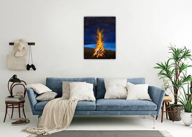 Handmade Original Bonfire Painting with acrylics on canvas thumb