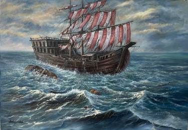 Original Sailboat Painting by ESMAEIL ASGHARZADEH
