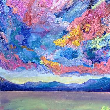 Bright sunset mind oil painting 20*20cm thumb