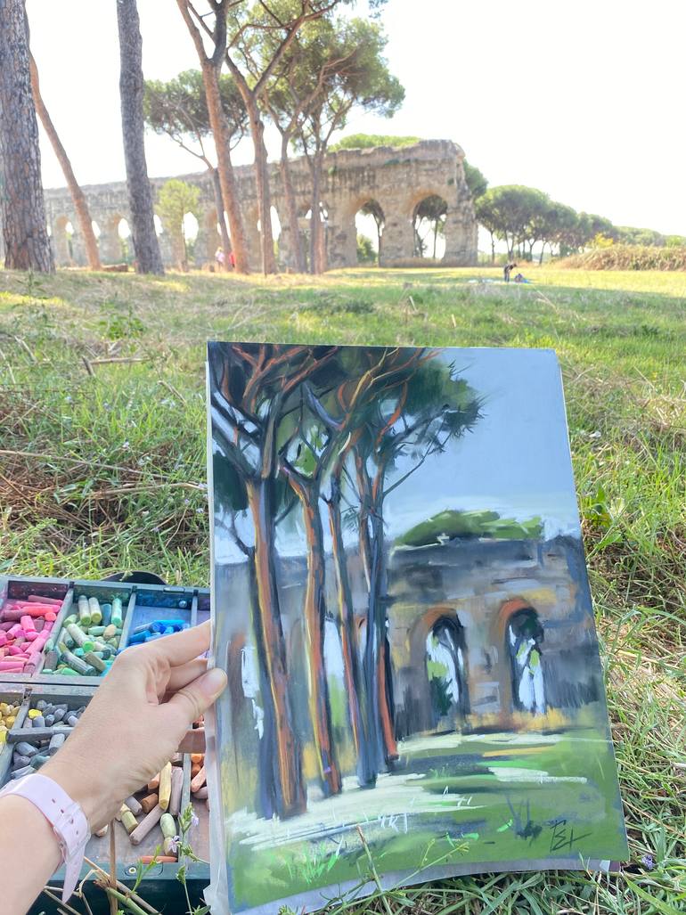 Original Art Deco Architecture Painting by Elena Hromova