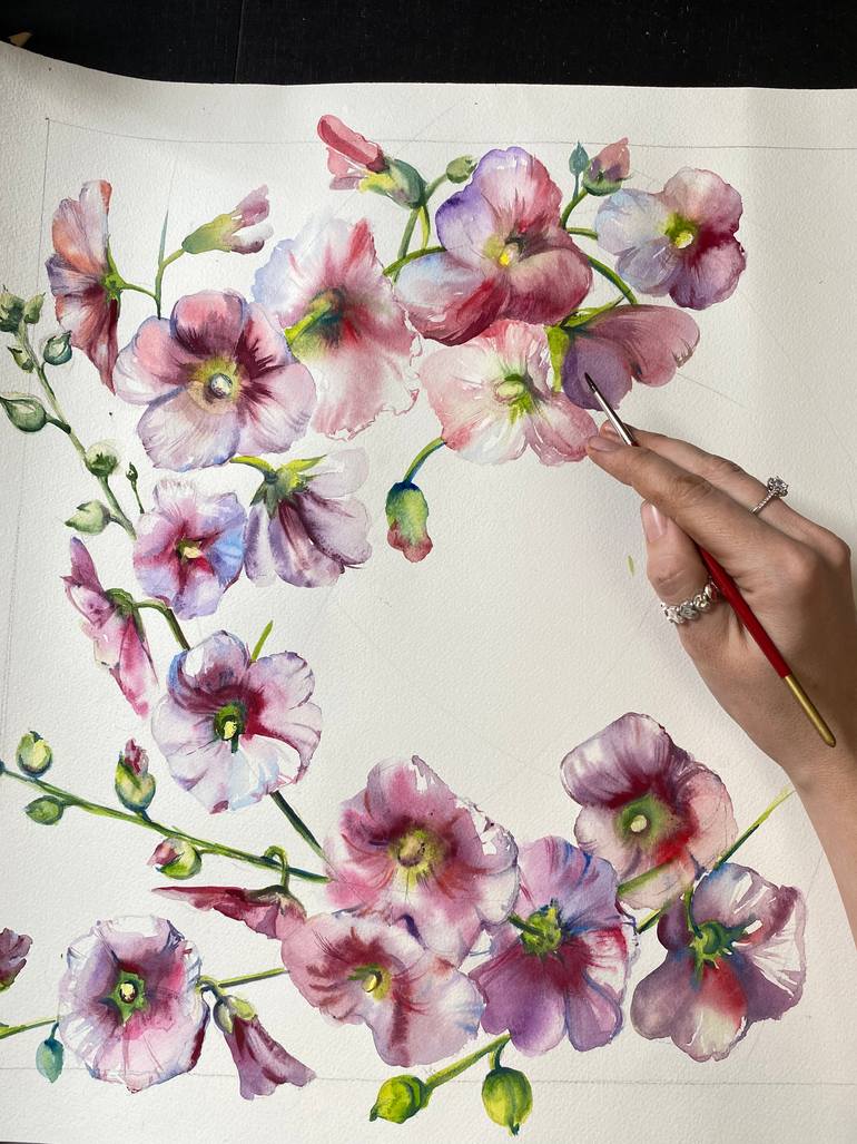 Original Art Deco Botanic Painting by Elena Hromova
