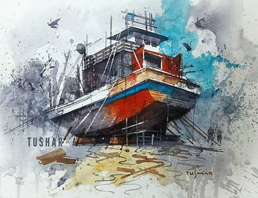 Original Abstract Boat Drawings by TUSHAR SHETTY