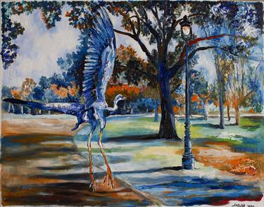The blue heron in the Public Garden of Bordeaux thumb