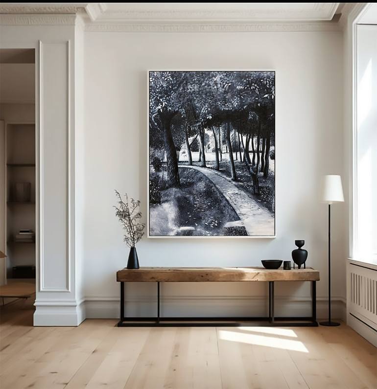Original Black & White Landscape Painting by Asma Saeed