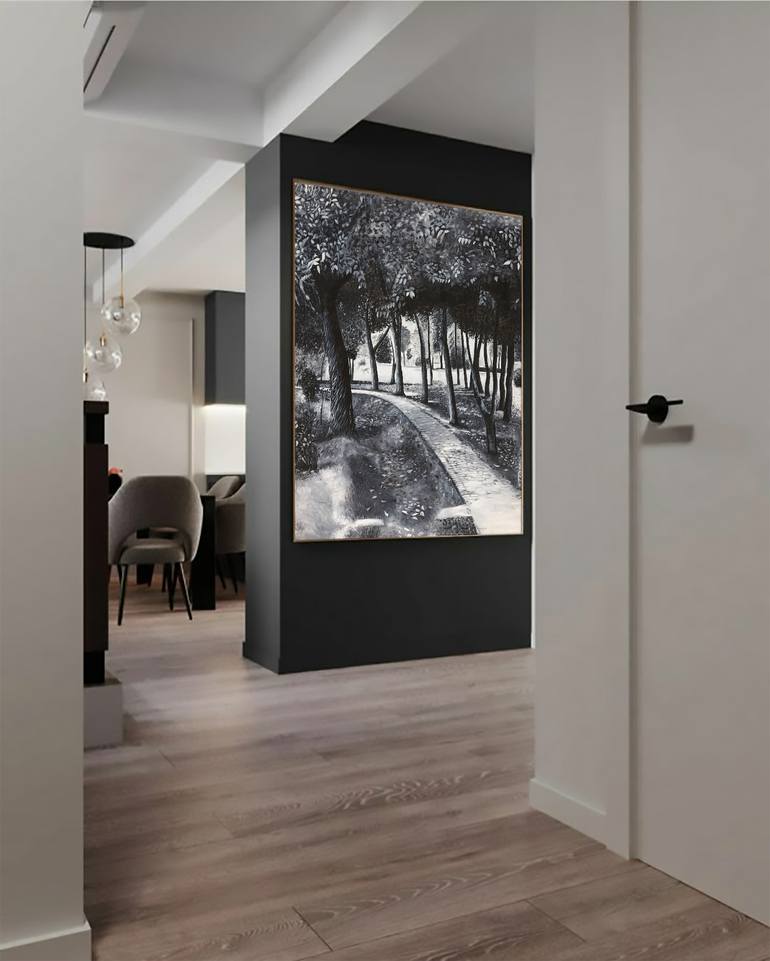 Original Black & White Landscape Painting by Asma Saeed