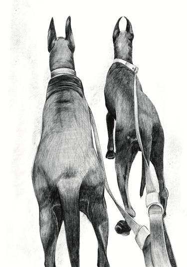 Original Realism Dogs Drawings by Athena D