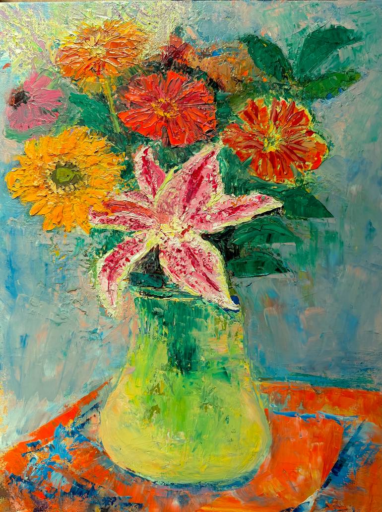 Original Floral Painting by Alice Chen | Post-impressionism Art on Canvas | Holiday Bouquet