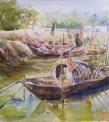 Original Boat Painting by Arun Barmon