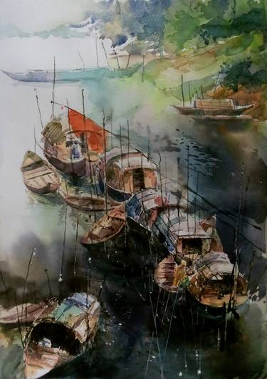 Original Boat Painting by Arun Barmon