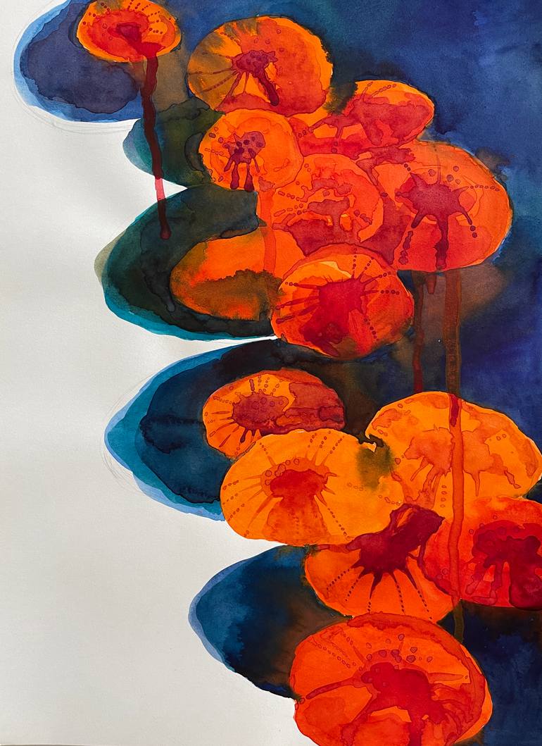 Original Floral Painting by Ira Igo | Abstract Art on Paper | Flowers on the water
