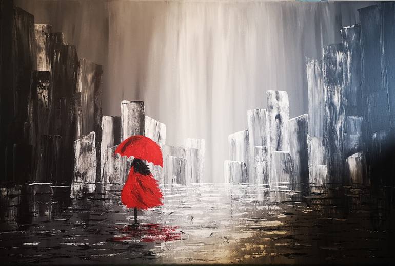 Girl In The Rain Painting by Saritha Angalakuditi | Saatchi Art