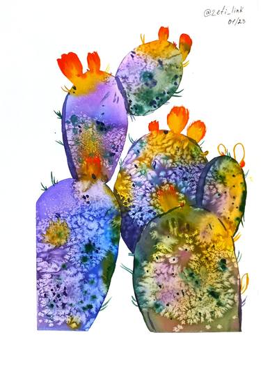 Cosmic cactuses watercolor bright painting thumb