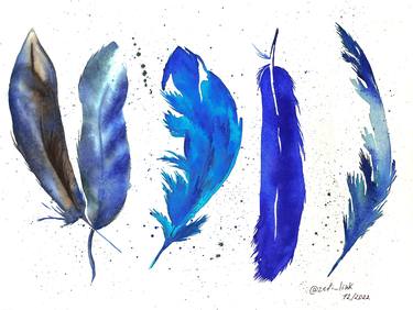 Feathers blue watercolor fine art thumb