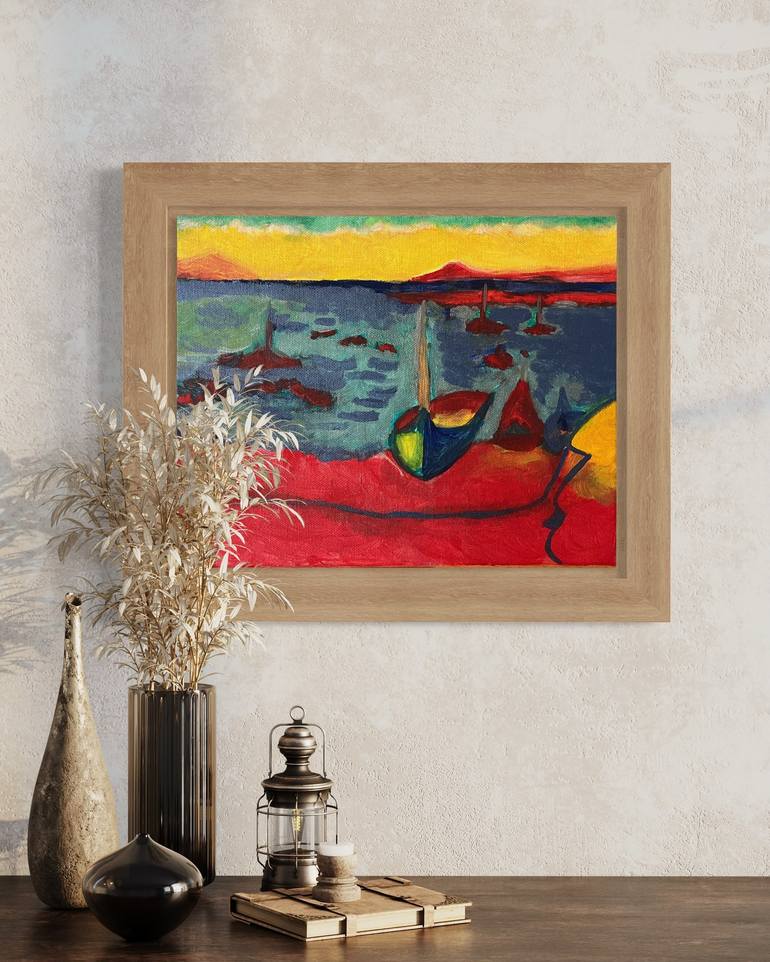Original Expressionism Sailboat Painting by Lana Evanova