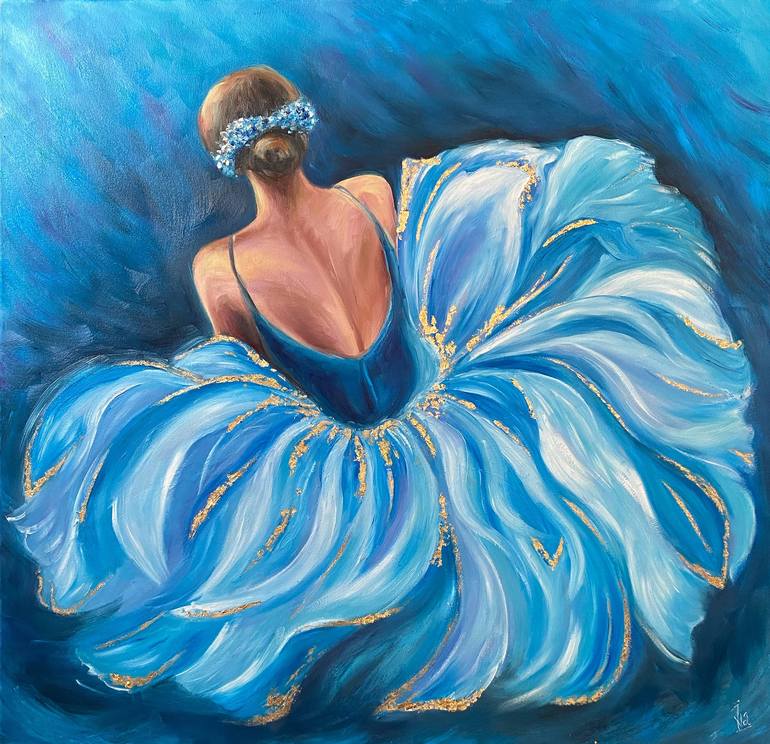 Woman in Blue Dress Oil Painting on Canvas Painting by Iva Shymulko ...