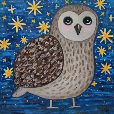 Barn owl and starry sky thumb