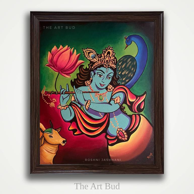 Vamsi. Krishna Painting. Handmade Wall Art. Framed. Painting by Roshni