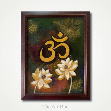 Handmade Om Lotus Painting | Framed wall Art | Spiritual painting thumb